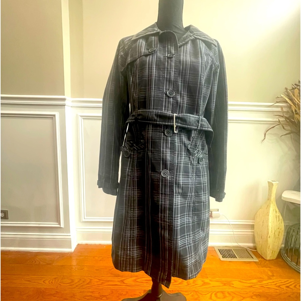 Merona plaid button down belted rain trench coat